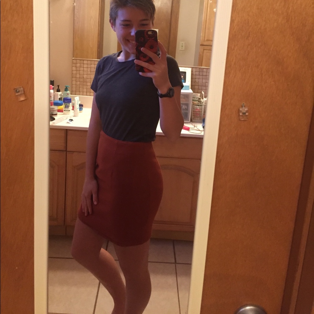 A burnt orange pencil skirt